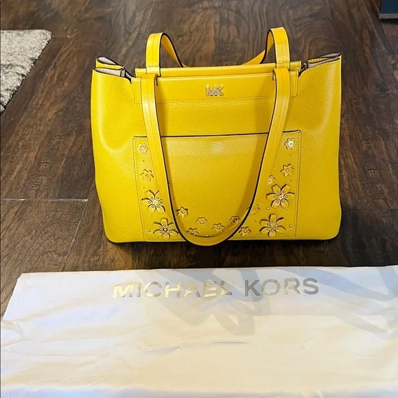 Michael Kors Yellow Tote with Floral Details - Picture 1 of 4